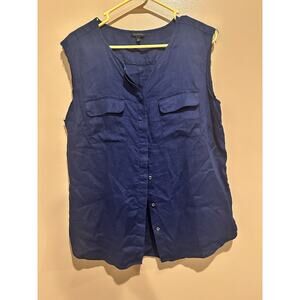 Talbots Women's Navy Size Large 100% Linen Tank Top with buttons